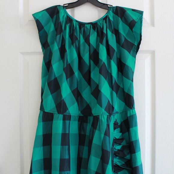 Vintage Coco of California Plaid Check Ruffle Midi Swing Dress Green Black - Picture 4 of 12